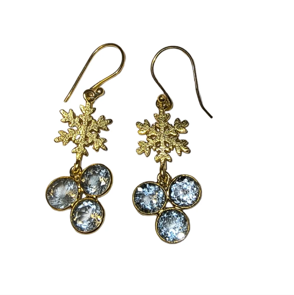 Blue Topaz & Gold Vermeil Over Sterling Silver Dangle Earrings NWOT